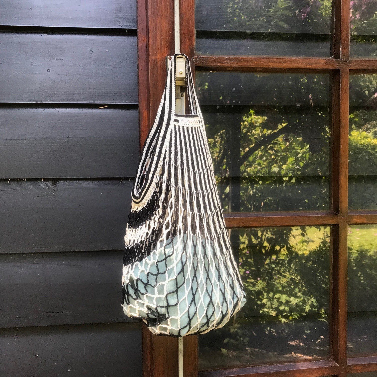 Bo Weevil Net bag bicolour with short handles - black & white 901502 - Image 2