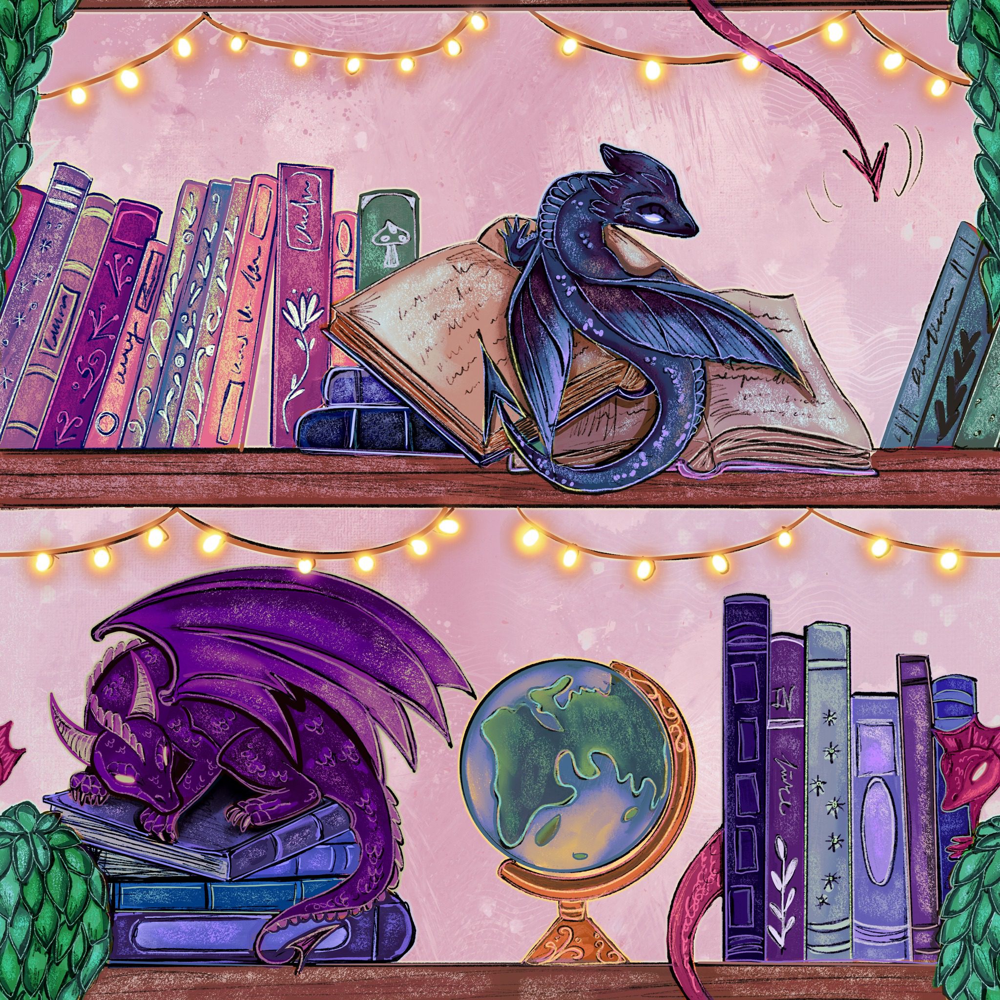 Pre-order Hazeltjes Cute Bookcase Dragon pink organic jersey